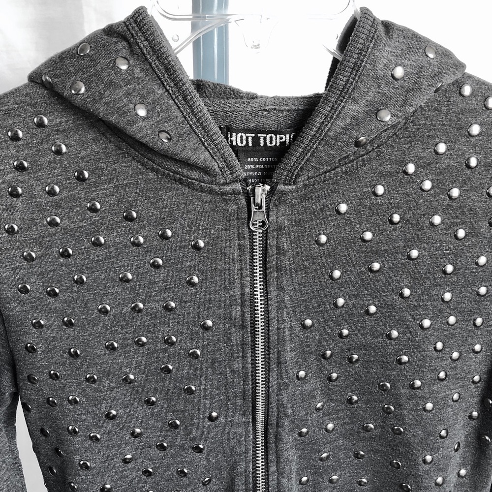 Hot Topic Grey Studded Hoodie XS - Picture 7 of 10